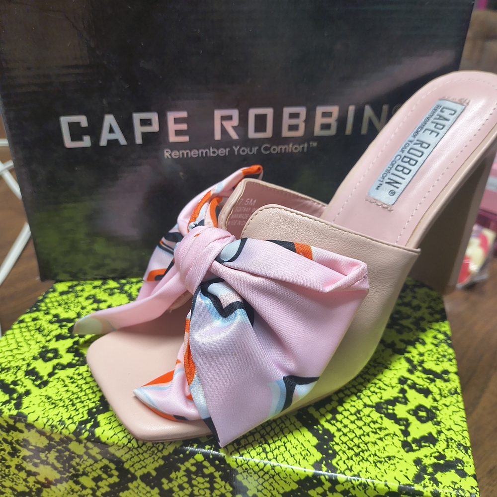 Cape Robbin Pink and Cream Heels with Bow Accent